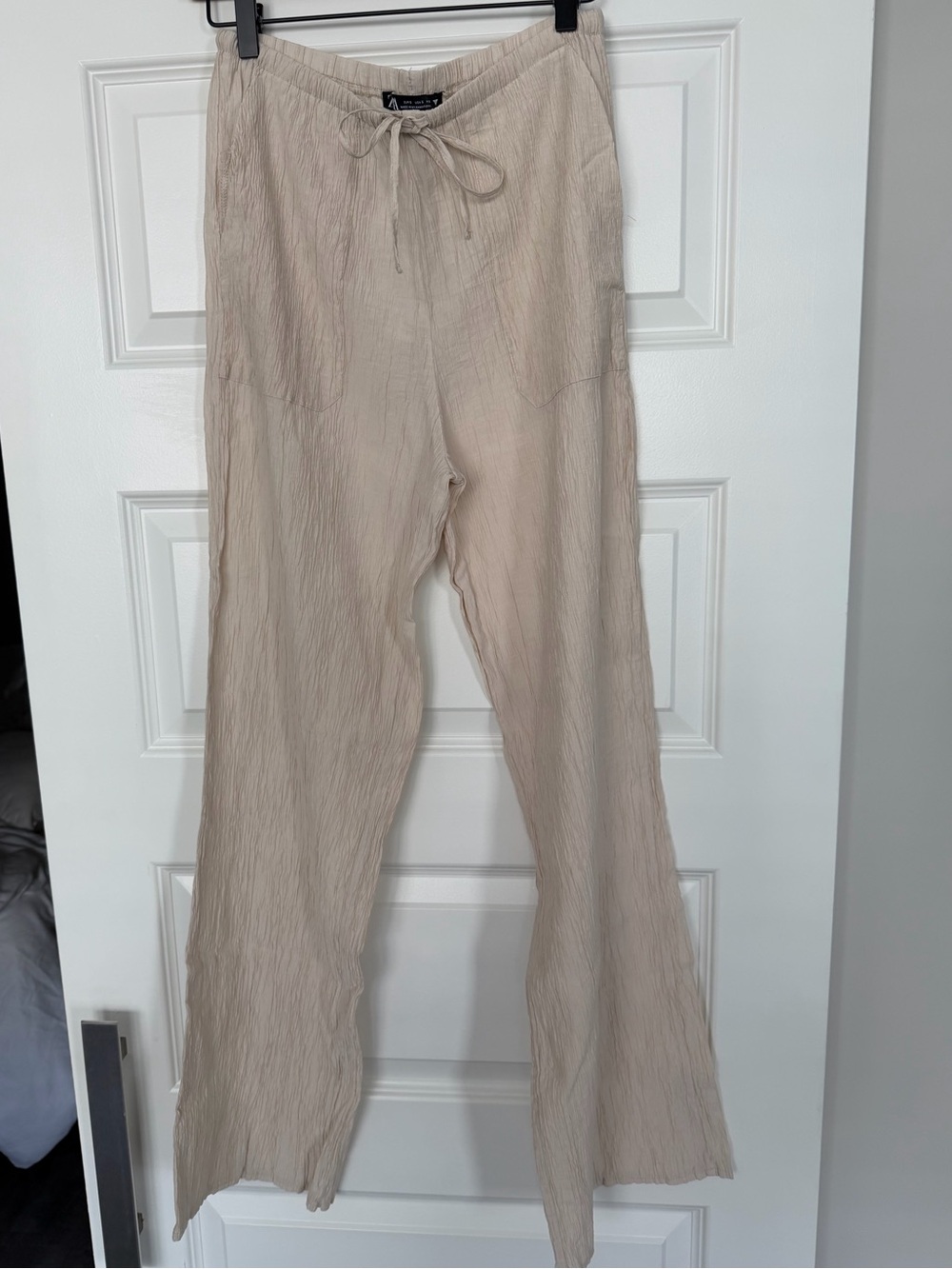 Zara - Light Beige Women's Drawstring Wide-Leg Pants
